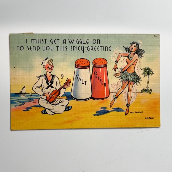 Comic 1938 "I Must Get A Wiggle to Send You This Spicy Greeting" Linen Postcard - Picture 1 of 3